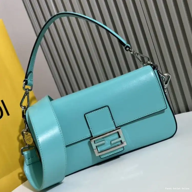 Cheap Fendi In Baguette Blue Smooth Tiffany Bag Medium Leather 0530